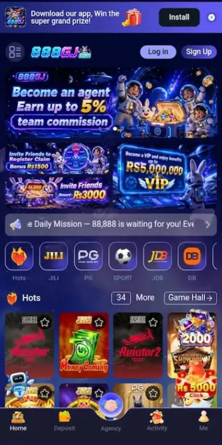 888GJ Game APK Home Screen Interface