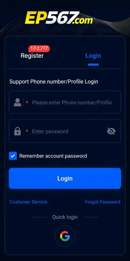 EP567 Game login page banner