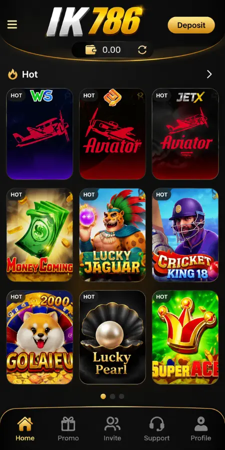IK786 Game app home screen interface