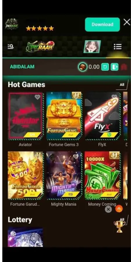 PKRAAH Game app homepage in Pakistan